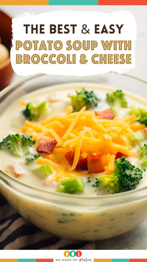 Potato Soup with Broccoli and Cheese Broccoli Potatoes Cheese Soup, Potato Cheese Broccoli Soup, Broccoli Cheddar Bacon Potato Soup, Potato Soup With Broccoli, Brocoli Cheddar Potato Soup, Vegan Broccoli Potato Cheese Soup, Broccoli And Potato Soup, Soup With Broccoli, Broccoli And Cheese Recipe