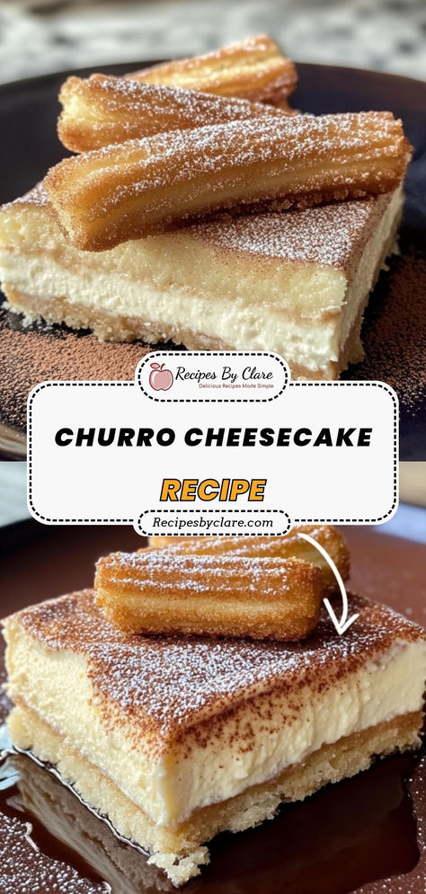 This delightful Churro Cheesecake combines the creamy richness of classic cheesecake with the cinnamon-sugar essence of churros. A perfect dessert for any celebration!  Ingredients:  24 oz cream cheese, softened 1 ½ cups graham cracker crumbs 1 teaspoon ground cinnamon Top with whipped cream and a sprinkle of cinnamon sugar for a delicious finishing touch! Cheesecake Puff Pastry, Stuffed Churros, Churro Recipes, Sugar Twist, Churro Cheesecake, Churros Recipe, Classic Cheesecake, Indulgent Desserts, Creamy Cheesecake