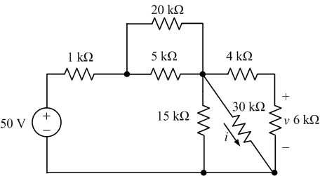 Voltage Divider PROBLEM(3) : Use voltage division to find the current i through the 30 kΩ resistor and the voltage v across the 6 kΩ resistor. Simple Electric Circuit, World Environment Day Posters, Series Circuit, Series And Parallel Circuits, Electrical Engineering Books, Engineering Books, Voltage Divider, Electrical Circuit, Electrical Circuit Diagram