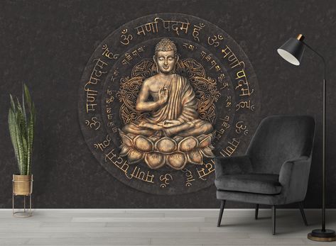 Aura Art Wallpaper, Buddha Mural, Buddha Wallpaper, Buddha Wall Decor, Aura Wall Art, Aura Art, Lotus Wallpaper, Jungle Mural, Art Buddha