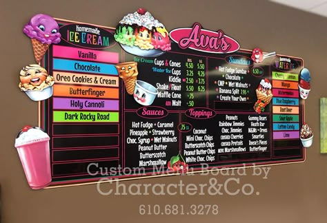 Menu Boards | Character&Company Menu Board Design Ideas, Board Design Ideas, Menu Board Restaurant, Apple Rainbow, Menu Board Design, Beer Sauce, Menu Sans Gluten, Ice Cream Menu, Ice Cream Business