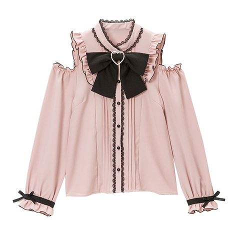 Kawaii Tops, Victorian Blouse, Heart Blouse, Straight Clothes, Off Shoulder Shirt, Ruffles Fashion, Elegant Blouses, Collars For Women, Sweet Lolita