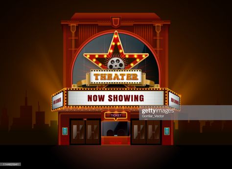 stock illustration : theater cinema building Cinema Illustration Theater, Theater Illustration, Theatre Ticket Booth, Cinema Building, Cinema Illustration, Theatre Illustration, Movie Theater Aesthetic, Building Vector, Cinema Design