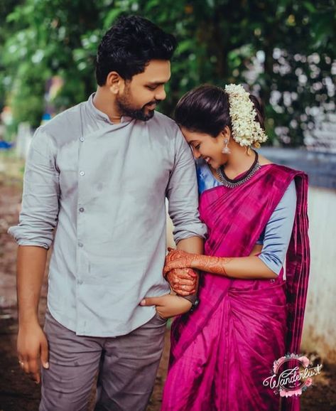 Post Marriage Photoshoot, Indian Couple Photography Poses Unique, Indian Traditional Pre Wedding Shoot, After Marriage Couple Pics, Couple Photoshoot Poses Indian Saree, Couple Pic In Traditional Look, Traditional Dress Couple Poses, Couples Traditional Photoshoot, Couple Photo In Saree