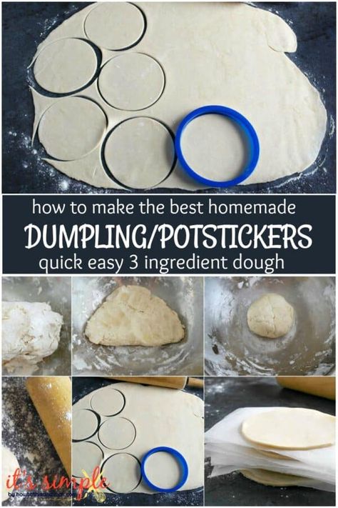 You will be amazed at how easy it is to make your own Asian dumplings/potstickers at home with this 3 ingredient dough recipe! #AsianRecipes #Dough #homemade #potstickers #dumplingrecipes #kidfriendly Dumplings Recipe Homemade Dough, Potsticker Dough, 3 Ingredient Dough, Dumplings Recipe Homemade, Dumplings Recipe Chicken, Homemade Dumplings Dough, Asian Dumpling Recipe, Homemade Potstickers, Dumplings Recipe Chinese