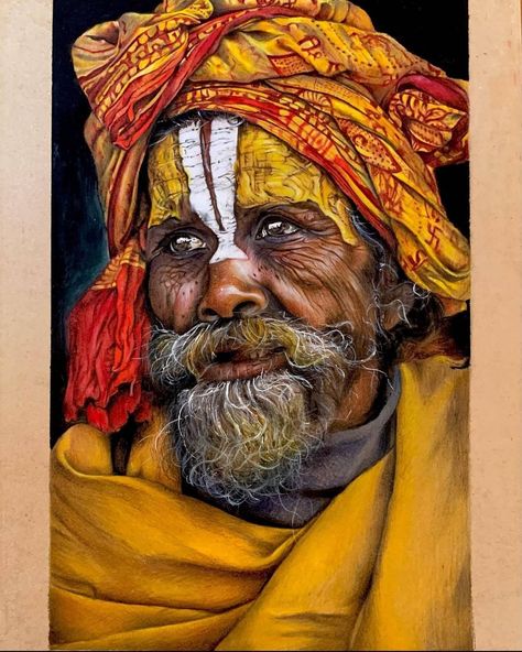 Realistic Face Drawing, Potrait Painting, Old Man Portrait, Indian Contemporary Art, Poster Color Painting, Watercolor Portrait Painting, Sky Art Painting, Hyper Realistic Paintings, Realistic Oil Painting