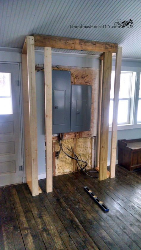 Hide Electrical Panel, Wood Closet Doors, Rustic Closet, Cheap Closet, Barn Door Decor, Mudroom Makeover, Old Barn Doors, Barn Door Closet, Bifold Barn Doors