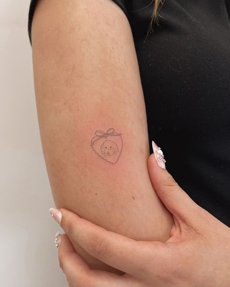 the cutest tat for her dog 🦮💘 fineline tattoos | Cleveland Ohio | tiny tattoos | fineline tattoo artist Golden Doodle Tattoo Outline, Cockapoo Tattoo, Goldendoodle Tattoo, Line Dog Tattoo, Fine Line Dog Tattoo, Golden Retriever Tattoo, Brown Tattoo Ink, Pet Tattoos, Browning Tattoo