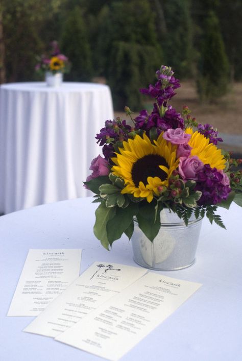 I love that this couple got married in an apple orchard, just as the trees were reaching full bloom. There's really nothing more New Englandy than that! Guests were even invited to roam the grounds and pick their own apples. Purple Centerpieces, Sunflower Centerpieces, Blue Wedding Bouquet, Baptism Ideas, Purple Wedding Flowers, Pretty Flower, Sunflower Wedding, Center Pieces, 80th Birthday