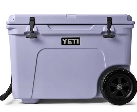 This cooler is a must-have if you're going to the beach, camping, fishing, or just griling out at home! It keeps everything ice cold, and the color is AMAZING! Disclaimer: this is an affiliate link Tundra Wheels, Cooler With Wheels, Cabin Storage, Yeti Tundra, Rolling Cooler, Yeti Cooler, Big Backyard, Cooler Box, Summer Must Haves