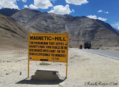 The Mysterious Magnetic Hill of Ladakh and the truth behind it, what causes the vechiles to move on their own even when the ignition is turned off. Magnetic Hill, Beauty Of Kashmir, Facts About India, About India, India Facts, Mysterious Places, Leh, Amazing Facts, Varanasi