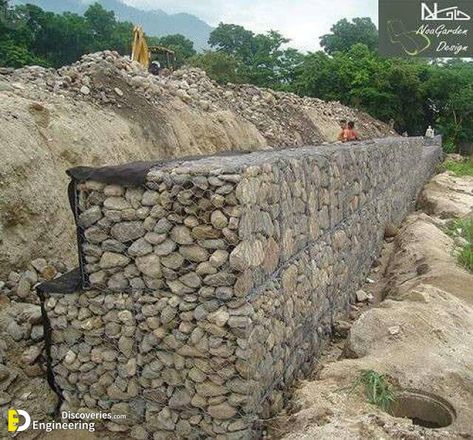 What Is Gabion? Gabion Types, Applications With 35 Amazing Project Concepts - Engineering Discoveries Gabion Wall Design, Gabion Ideas, Gabion Walls, Gabion Retaining Wall, Hilly Landscape, Retaining Wall Design, Gabion Baskets, Gabion Wall, Landscaping Retaining Walls