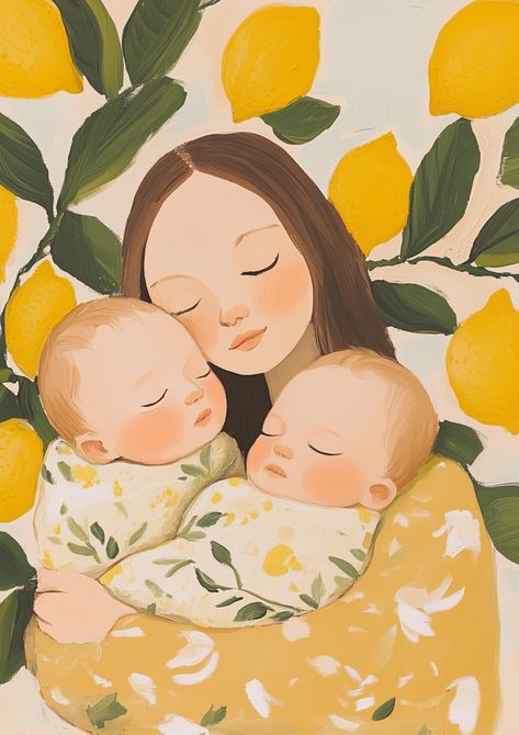 New Baby Illustration, Mom And Baby Illustration, Twin Nursery Room, Twin Nursery, Fall Drawings, Baby Illustration, Hippie Wallpaper, Family Illustration, Family Art