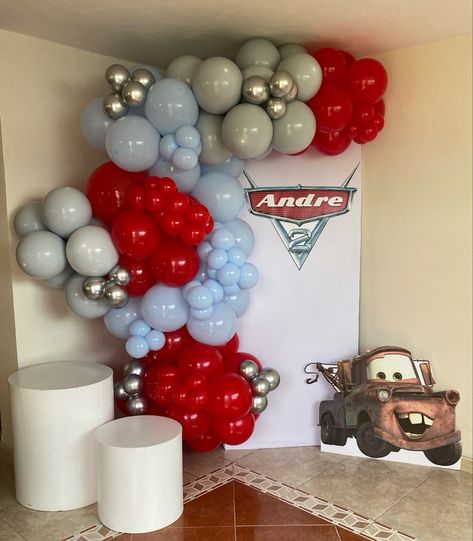 Lighting Mcqueen Balloon Garland, Cars Theme Balloon Garland, Mcqueen Balloon Decor, Disney Cars Balloon Arch, Lightning Mcqueen Backdrop, Pixar Cars Theme Birthday Party, Lightning Mcqueen Balloon Garland, Disney Cars Balloon Garland, Lightning Mcqueen First Birthday