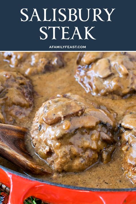 Salisbury Steak - A Family Feast® Family Feast Recipes, Cube Steaks, Easy Salisbury Steak, Beef And Pork, Cube Steak Recipes, Swiss Steak, Salisbury Steak Recipes, Ground Sirloin, Cheap Dinner Recipes