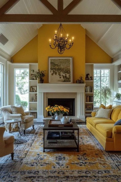 Yellow Living Rooms Ideas, Living Room Yellow, Yellow Decor Living Room, Room Yellow, Farmhouse Living Room Decor, Farmhouse Decor On A Budget, Farmhouse Living Room Decor Ideas, Modern Farmhouse Living, Yellow Chair