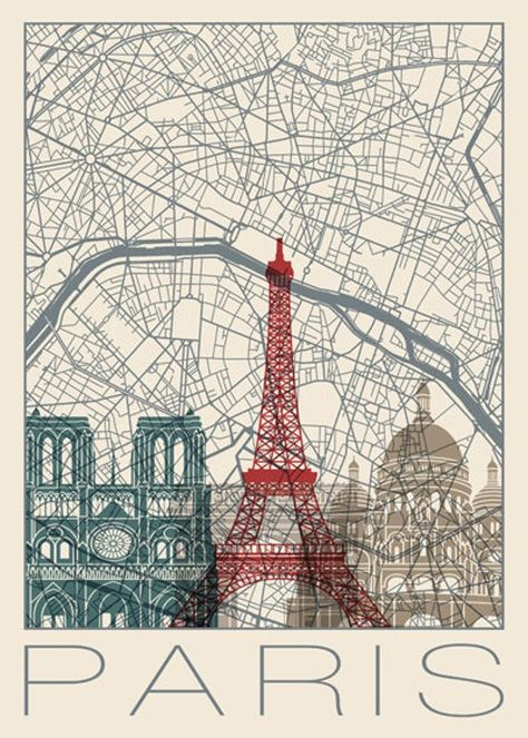 "This map of Paris has been enhanced with the skyline of that great city. The skyline includes iconic buildings and monuments which have been made transparent so that the features of the entire map are visible.  Print and Ordering Details: 1. Available in sizes 8\" x 10\" to 20\" x 30\" and printed on archival paper for decades of enjoyment. 2. When your print is created it will be packaged in a protective sleeve and shipped in a sturdy mailer within 1-2 business days. 3. In a rush? You can upgr Eiffel Tower Silhouette, Paris Map Print, Map Of Paris, Paris Map, Iconic Buildings, Picture Collage Wall, Art Series, City Maps, Picture Collage