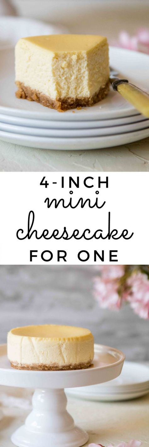 Mini Cheesecake recipe for one/two - Lifestyle of a Foodie 4 Inch Cheesecake, Baked Graham Cracker Crust, Cheesecake Banana, Lifestyle Of A Foodie, Recipe For One, Banana Pudding Cheesecake, Mini Cheesecake Recipes, New York Style Cheesecake, Banana Cheesecake