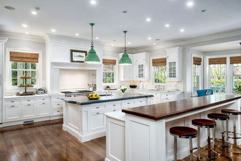 37 Large Kitchen Islands with Seating (Pictures) - Designing Idea Beautiful White Kitchens, Double Island Kitchen, Lights Kitchen, White Kitchen Island, Large Kitchen Island, White Kitchens, Kitchen Island With Seating, Kitchen Designs Layout, Kitchen Cabinets Makeover