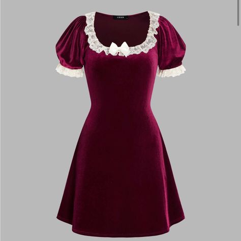 Brand New. Worn Once For Photo. Purple Dress Short, Dresses Velvet, 1960s Outfits, Alt Clothes, Red Costume, Grad Dresses, Clothing Details, Casual Date, Solid Clothes