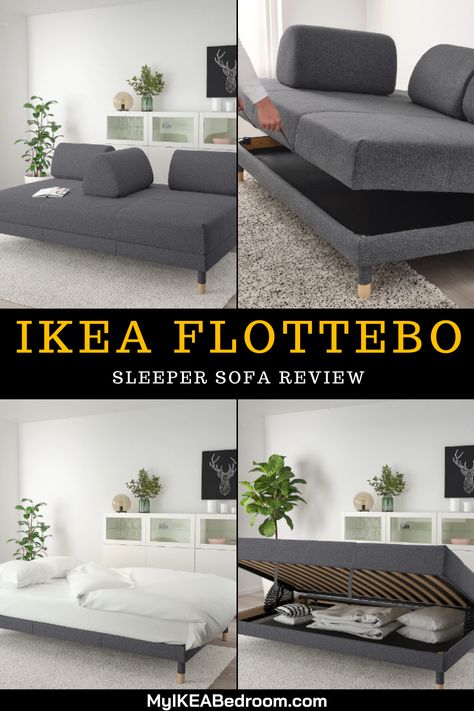 The review of IKEA FLOTTEBO Sleeper Sofa. List of best IKEA FLOTTEBO sofa for your own DIY hacks and ideas. The IKEA FLOTTEBO sleeper sofa is very easy to handle and can easily transition from a sofa to a bed. The FLOTTEBO sleeper sofa is IKEA pride. The couch is usually offered in three colors. Flottebo Ikea Ideas, Convertible Beds For Small Spaces, Diy Sleeper Sofa, Couch Bed Ideas, Ikea Flottebo, Ikea Sofa Bed, Ikea Sofas, Floor Couch, Sofa Inspiration