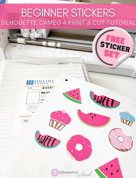 How To Make Stickers With Silhouette Cameo, Make Stickers With Silhouette, Stickers With Silhouette Cameo, Stickers Tutorials, Print And Cut Silhouette, Sticker Tutorial, Silhouette Cameo Projects Beginner, Silhouette Stickers, Vinyl Projects Silhouette