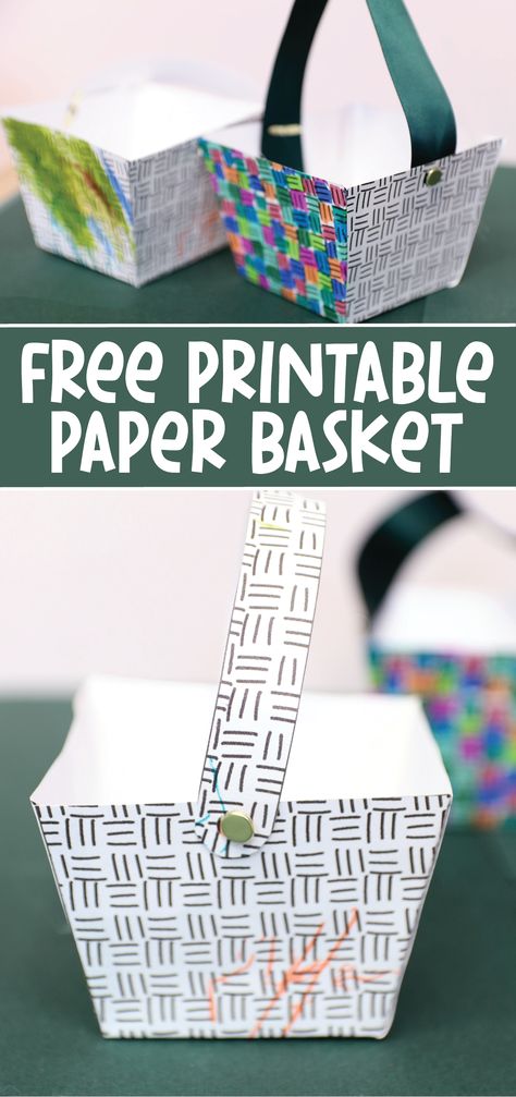 Paper Basket Templates + FREE Printable Paper Flower Basket, Boho Basket Decor, Bathroom Storage Baskets, Basket Upcycle, Room Organization Hacks, May Day Baskets, Card Basket, Boho Basket, Basket Crafts