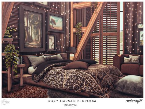 The Sims Resource - Cozy Carmen Bedroom TSR only CC Sims 4 Furniture Bedroom, Sims 4 Bed Cc Furniture, Sims 4 Bed Frames Cc, Sims 4 Bedroom Cc Beds, Sims 4 Bedroom Set, Sims Bed Cc, Sims 4 Cozy Cc, Sims 4 Bunk Bed Cc, Ts4 Bedroom Cc