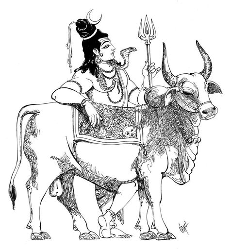 Shiva and nandi (886×960) Shiva And Nandi, Hindu Sketches, God Sketch, Together Drawing, Mysore Painting, Ancient Drawings, Indian Artwork, Shiva Tattoo Design, Art Indian