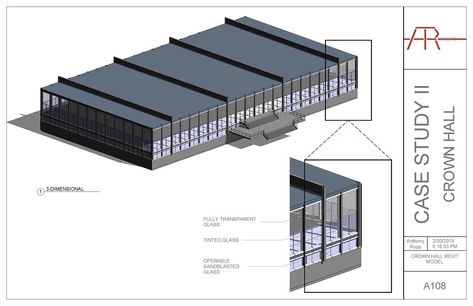 Autodesk Revit Modeling: Crown Hall on Behance Crown Hall, Arc Design, Ludwig Mies Van Der Rohe, Autodesk Revit, Architecture Design Concept, Mies Van Der Rohe, Design Agency, Architecture Drawing, Architecture Details