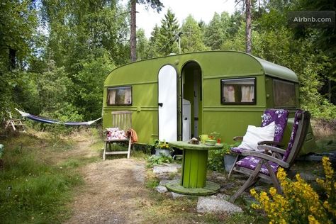 The Green Hipster Camper in Vestby Old Campers, Retro Caravan, Vintage Caravan, Vintage Caravans, Vintage Travel Trailers, Vintage Camping, Vintage Trailer, Vintage Trailers, Remodeled Campers