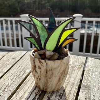 Stained Glass Agave Planter Stained Glass Plants, Plant Notes, Plants In Pots, Aloe Plant, Agave Plant, Garden Show, Art Stained, Glass Work, Stained Glass Designs