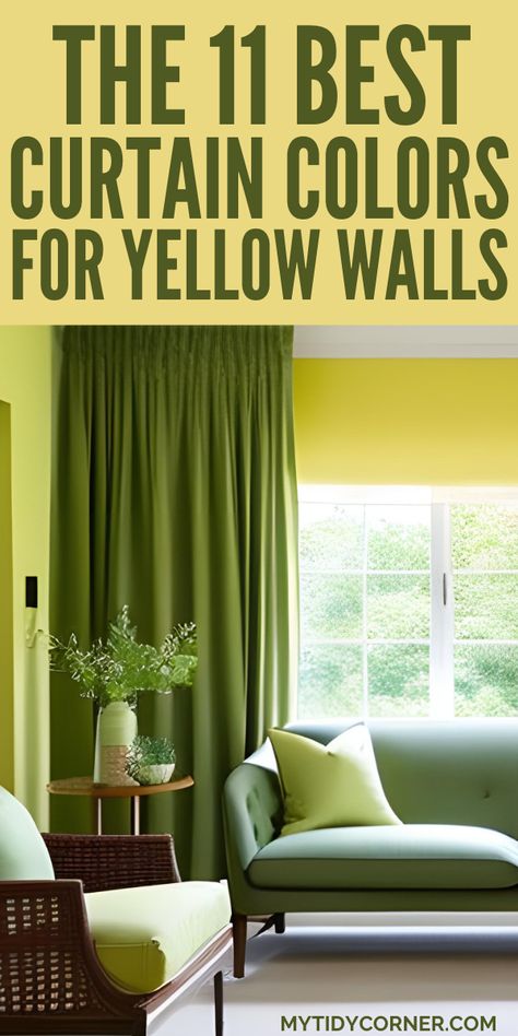 Transform your yellow walls into a stunning canvas with these jaw-dropping curtain color ideas! Discover the best curtain colors for yellow walls. From vibrant palettes to sophisticated neutrals, here are the best color curtains for yellow wall. Find out what color curtains go with yellow walls and say goodbye to boring windows. Yellow Color Bedroom Ideas, Yellow Bedroom Curtain Ideas, Yellow Room Curtain Ideas, How To Decorate Yellow Walls, Yellow Walls Curtain Ideas, Curtains To Go With Yellow Walls, Curtains For Yellow Walls Bedroom, Curtains With Yellow Walls, Curtains For Light Yellow Walls