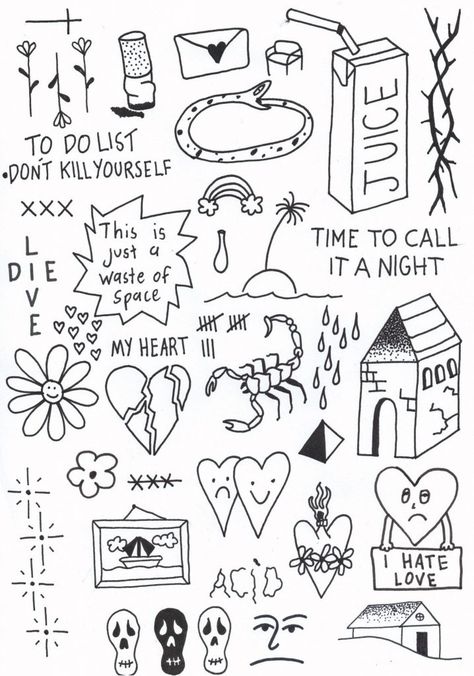 Simple Tattoo Flash Sheet, Flash Tattoo Designs Simple, 90s Tattoo Ideas, Old School Flash Tattoo, 2023 Pedicure, Desenhos Old School, Funky Tattoos, Line Doodles, Money Tattoo