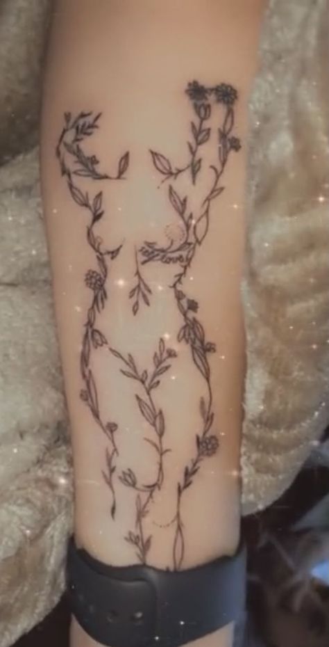 Neon Tattoos For Women, Divine Feminine Tattoo On Hip, Dark Feminine Tattoos Simple, Naked Fairy Tattoos For Women, Fairy Grunge Tattoo Ideas, Earthy Sleeve Tattoo, Aquarius Tattoos For Women, Mushrooms Tattoos, Whimsical Tattoos For Women