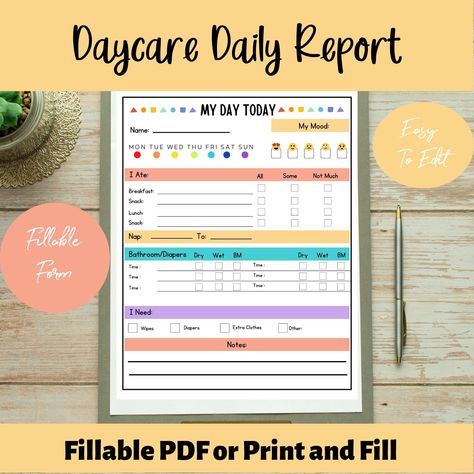 Excited to share this item from my #etsy shop: My Day Today, Daycare Daily Report, Fillable Daily Report for Daycare, Daycare Communication Logs, Childcare Communication, Toddler Daily Daycare Daily Report, Daycare Design Ideas, Toddler Daycare, Daily Report, Communication Log, Daycare Forms, Daycare Design, Daycare Providers, Home Daycare