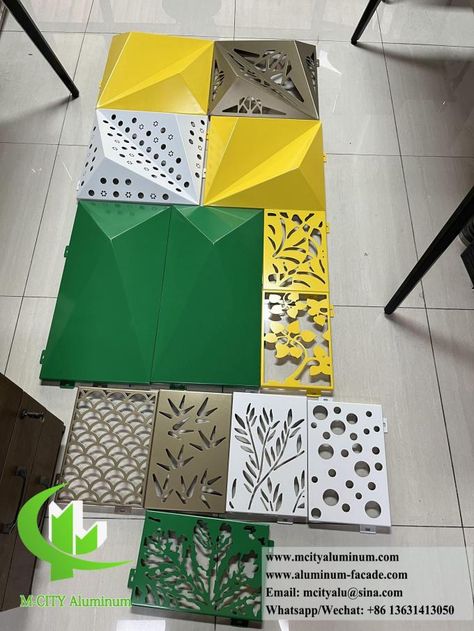 Exterior Facade Cladding Metal Sheet 3D Design Perforation Pattern PVDF Coating Acp Exterior Design, Showroom Elevation, Alucobond Cladding, Aluminium Cladding Panels, Perforation Pattern, Extrusion Design, Aluminum Extrusion Design, Modern Facade, Sheet Metal Work