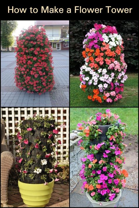 These flower towers are perfect for those with small yards. Simple Flower Bed Ideas, Aesthetic Flower Design, Lawn Striping, Garden Ideas Flower, Mini Piscina, Flower Garden Ideas, Diy Baskets, Flower Bed Edging, Country Christmas Trees