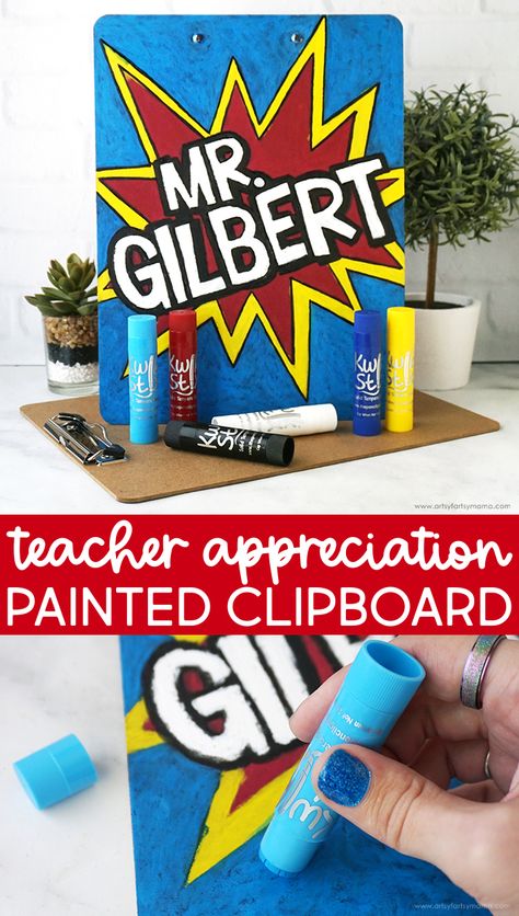 Painted Teacher Appreciation Clipboard | artsy-fartsy mama Teacher Clipboard, Mess Free Painting, Painting Teacher, Back To School Crafts, Favorite Teacher, Kids Journal, School Inspiration, Teacher Appreciation Week, Custom Painted