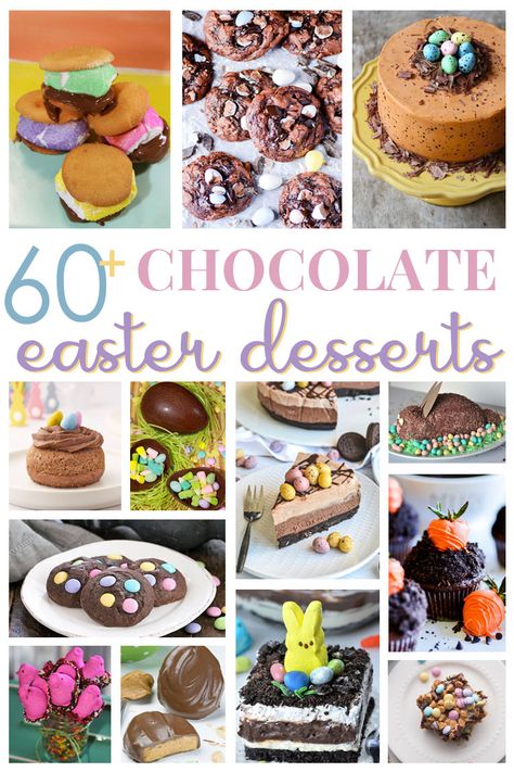 Nothing says decadent desserts like CHOCOLATE, right? Today I'm sharing over 60 of my favorite chocolate desserts perfect for gift giving and family meals during the upcoming Easter holiday! Chocolate Easter Desserts, Easter Cookie Bars, Peeps Recipes, Chocolate Easter Cake, Marshmallow Peeps, Easter Bunny Cake, Easter Desserts, Easter Desserts Recipes, Easter Baking