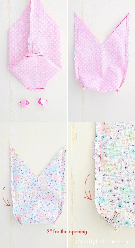 Bunny Ear Treat Bag Pattern, Bunny Treat Bags Free Pattern, Bunny Ear Bags Free Pattern, Bunny Ear Treat Bags, Bunny Bag Pattern Free, Easter Fabric Projects, Bunny Bags For Easter Sewing Patterns, Easter Bunny Treat Bags Diy, Easter Bunny Bags Free Pattern