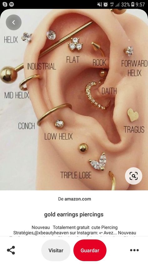 Ear Piercing Diagram, Mid Helix Piercing, All Ear Piercings, Full Ear Piercings, Ear Piercing Names, Ear Piercing Cartilage, Different Types Of Piercings, Different Piercings, Different Ear Piercings