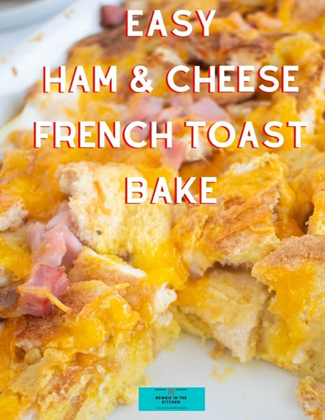 Easy ham and cheese French toast bake is ideal as a breakfast casserole or a main meal. Layers of ham, cheese, and bread set in a delicious savory egg custard filling then baked until crisp on the top. Ham And Cheese French Toast Casserole, Ham And Cheese French Toast, Eggs Casserole, French Yogurt Cake, Rhubarb Oatmeal, Breakfast Casserole French Toast, Cheese French Toast, Cheese And Bread, Ham Breakfast