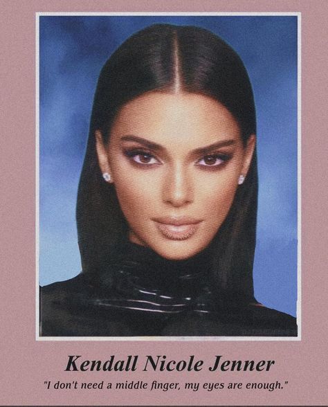 Kendall Jenner in a school photo Kylie Jenner School Photo, Kendall Jenner Yearbook, Celebrity School Pictures, I Dont Care Meme, Kendall Jenner Ad, Aesthetic Kendall Jenner, Kylie Jenner Album, Senior Yearbook Quotes, Brunette Black Hair