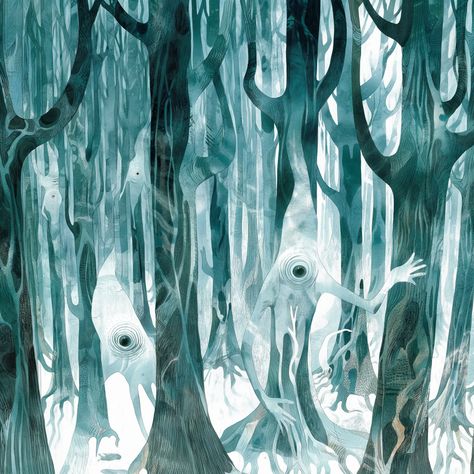 A glimpse into the haunted forest. You probably shouldn't have taken that last hit. #spooky #forest #halloween #scary #haunted #weird #weirdsy Haunted Forest Illustration, Scary Forest Illustration, Spooky Forest Illustration, Spooky Forest Art, Woods Scary, Haunted Art, Scary Woods, Scary Forest, Hypnotic Eyes