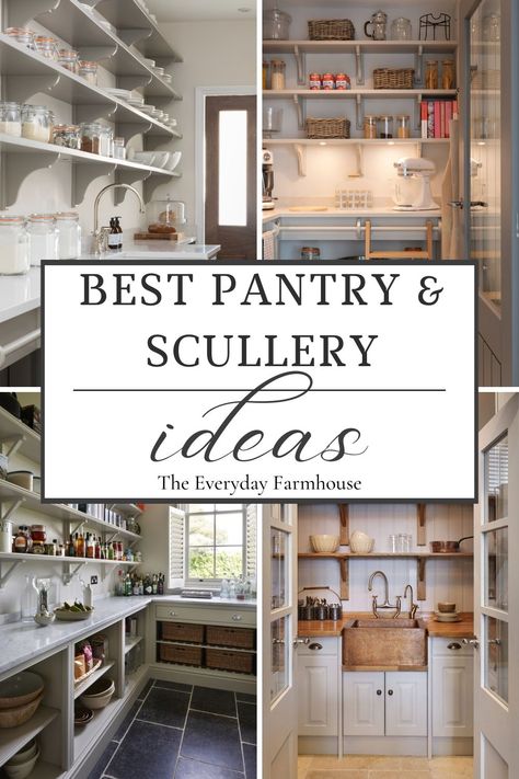 Butlers Pantry With Glass Doors, Traditional Butlers Pantry Ideas, Pantry Design In Kitchen, Small Laundry Butlers Pantry Combo, Luxury Pantry Walk In Dream Homes, Scullery Storage Ideas, Kitchens With Walk In Pantry, Farmhouse Kitchen Pantry Cabinet, Butler Pantry Storage