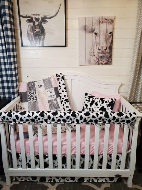 **DBC Baby Bedding Co. original design ** 3pc set: Skirt, sheet, 32x42 blanket Designed and Made in the DBC Production Facility in the USA! Cow Nursery, Girl Crib Bedding, Girl Crib Bedding Sets, Baby Room Themes, Home Farm, Crib Bedding Girl, Farm Nursery, Girl Nursery Room, Girl Cribs