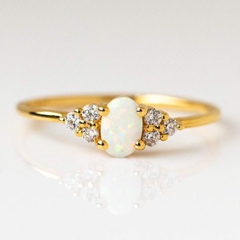 Mini Opal & Diamond Abella Ring Natural Opal Ring, Local Eclectic, October Birthstone Rings, Womens Rings Fashion, Gold Halo, Shiny Things, Opal Crystal, Fine Jewelry Gift, Mini Fashion