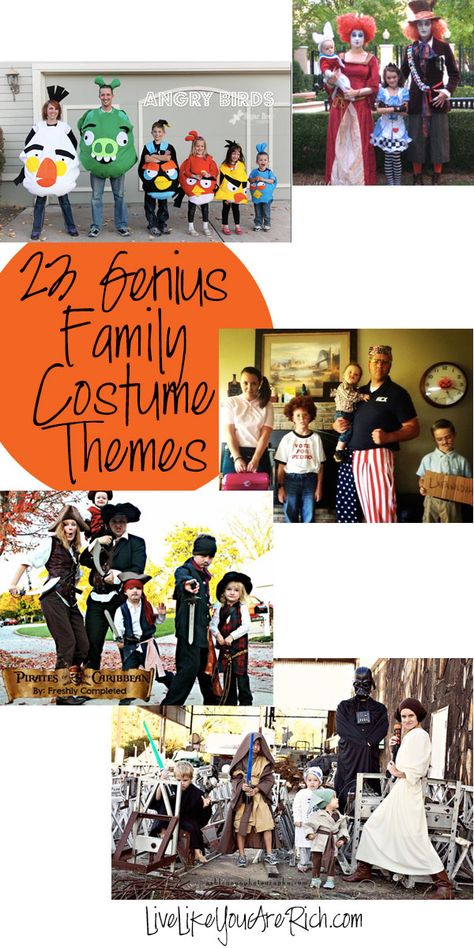 Original Family Costumes, Family Costume Ideas For 5 Diy, Family Costume For 6 People, Group Family Halloween Costumes, Halloween Theme Costumes, Large Family Halloween Costumes, Family Costumes For 5 Halloween, Family Costume Ideas For 4, Group Halloween Costumes Family