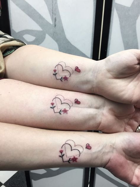 Matching Tattoos For Mom Daughter And Grandma, Matching Hand Tattoos Sisters, 4 Tattoos Matching, 3 Matching Tattoos, Sister Heart Tattoos, Tattoo Amigas, Niece Tattoo, Delicate Tattoos For Women, Cousin Tattoos